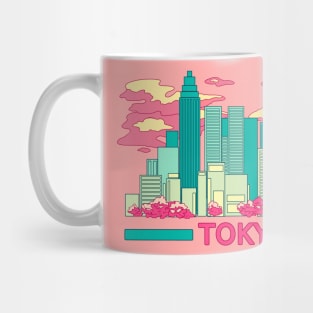 The colorful Tokyo skyscrapers and the cherry blossom Mug